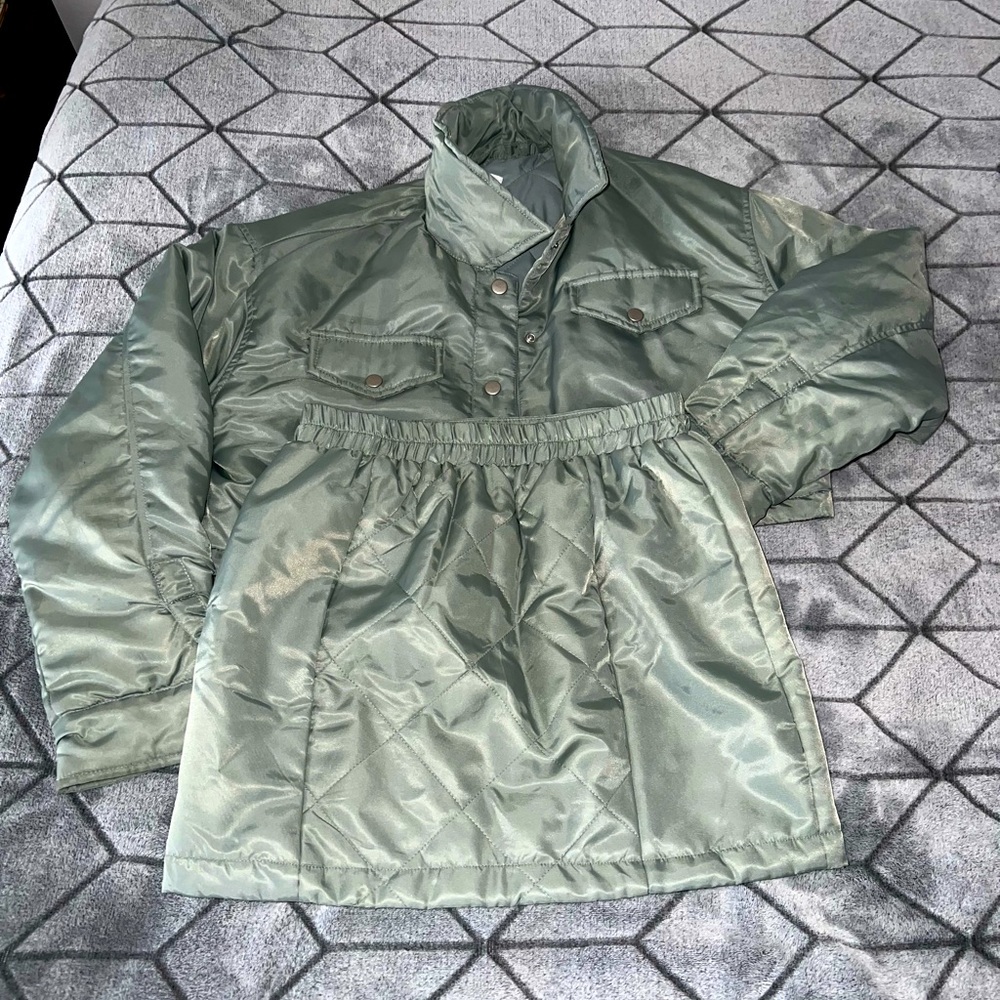 Green jacket and matching skirt